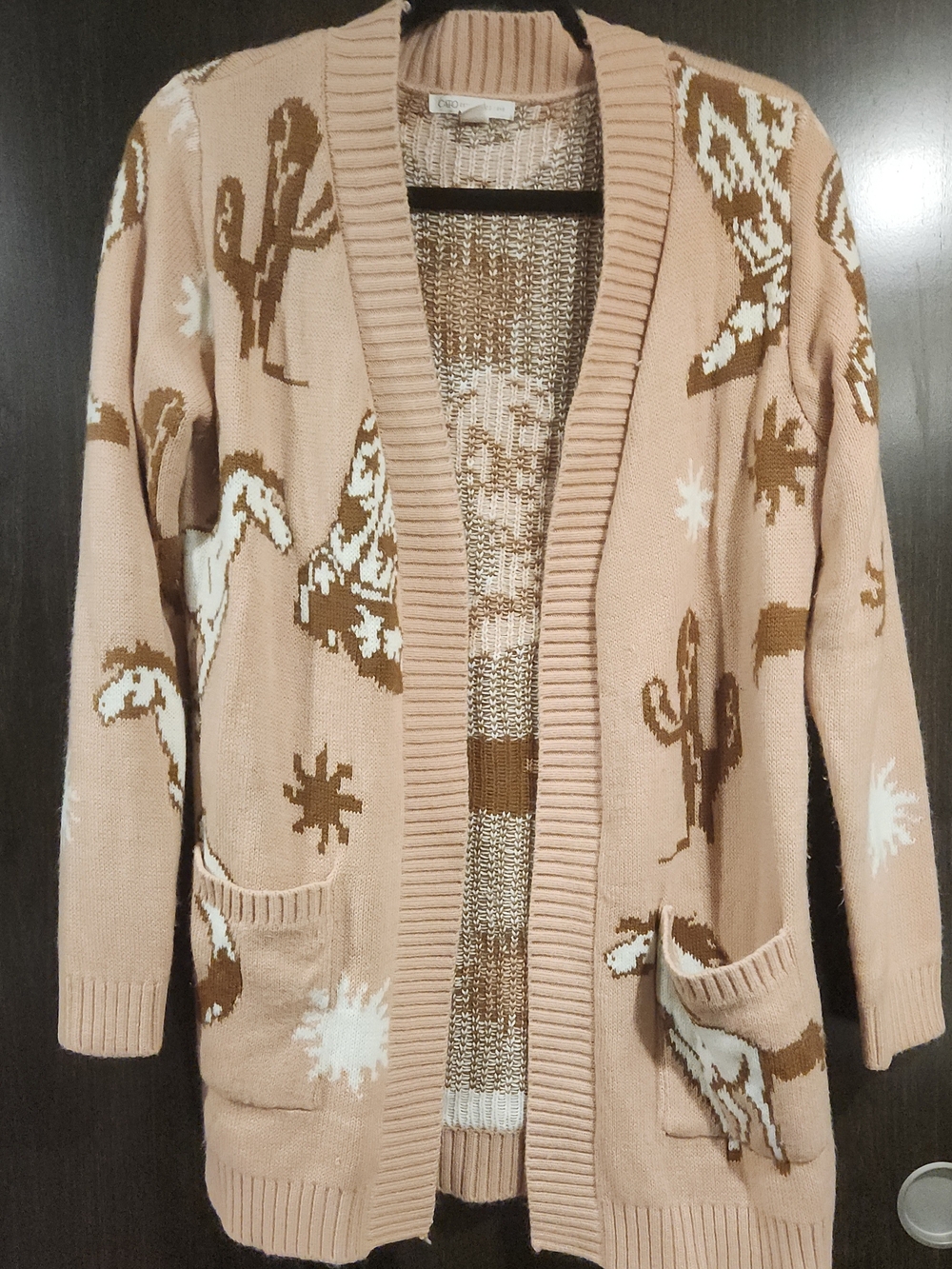 Cato Blush Desert Motif Open Cardigan with Pockets